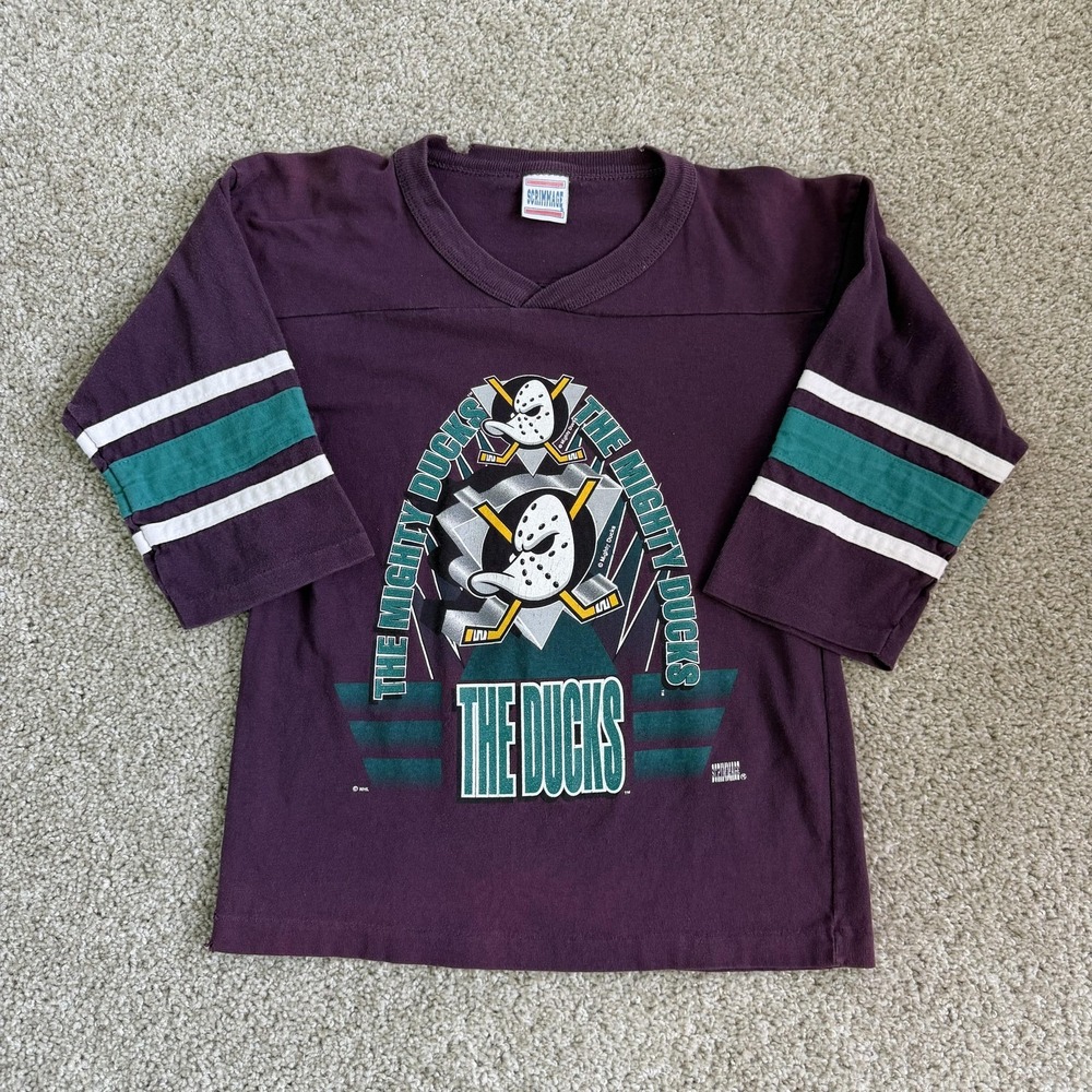 Vintage Mighty Ducks Of Anaheim Shirt Mens S Purple NHL Hockey Tee Scrimmage